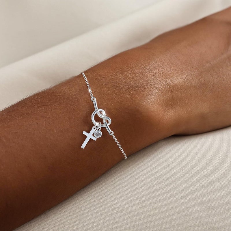 Moodear Valentines Day Gifts for Her, Dainty 925 Sterling Silver/14k Gold Plated CZ Cross Bracelet Layered Snake Pearl Chain Knot Bracelets for Women Trendy Religious Christian Jewelry - Image 2